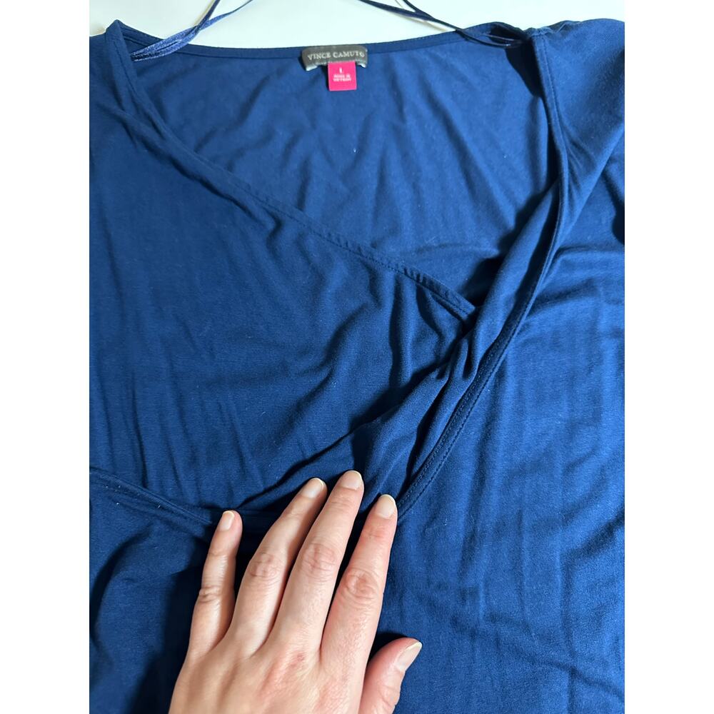 Women L Vince Camuto blue 3/4 sleeve wrap v-neck blouse top shirt work casual - Picture 3 of 10